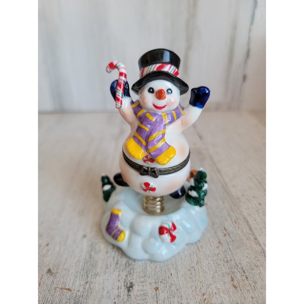 Unique ceramic Snowman trinket box mini spring Xmas home decor vintage‎
